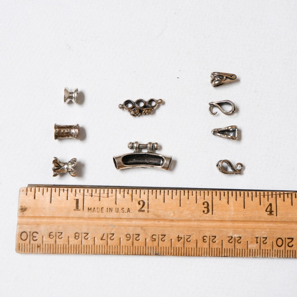 New - 8 Silver Plated Pewter bails and connectors for jewelry making
